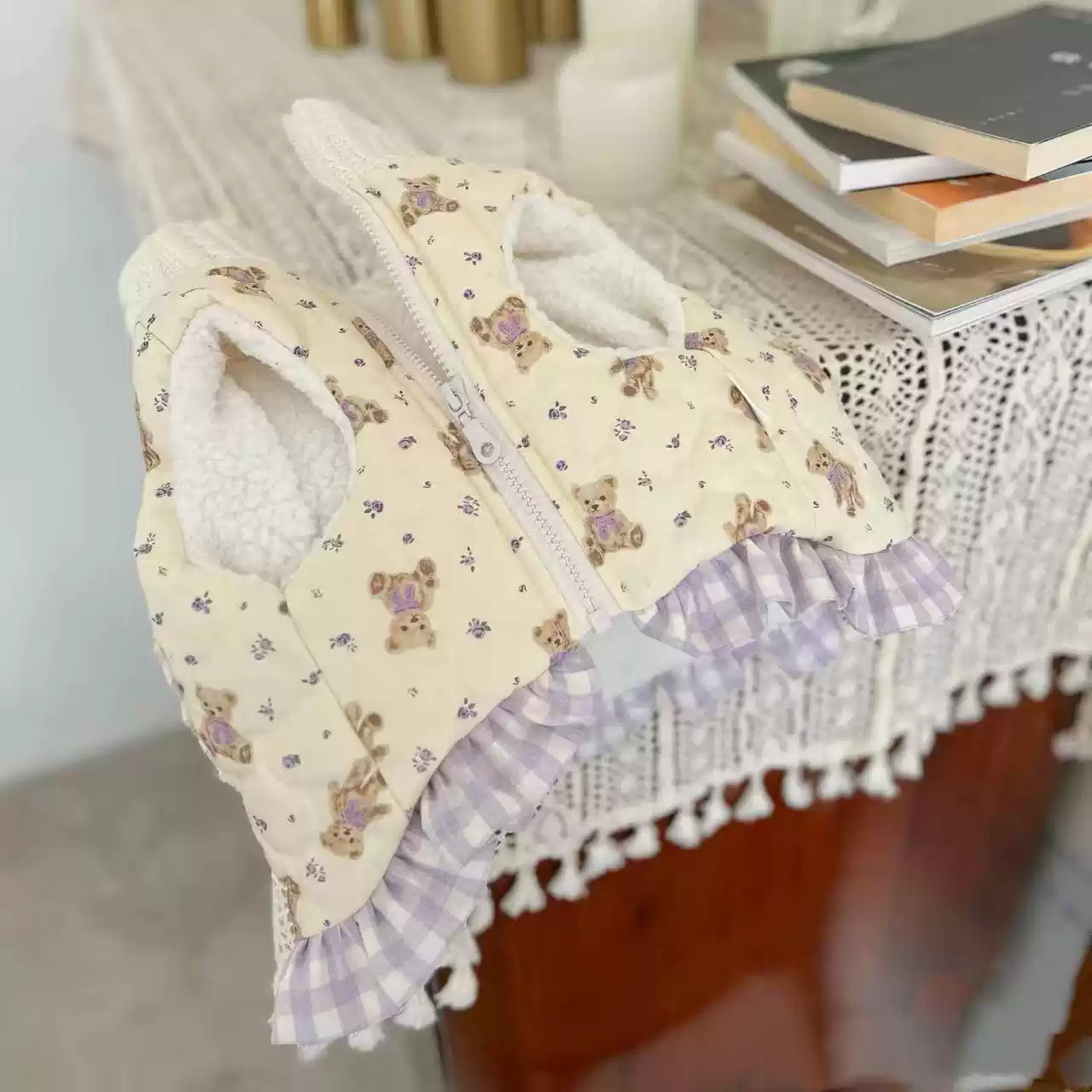 Small Dog Winter Cotton Jacket with Leash Attachment - Dress Style