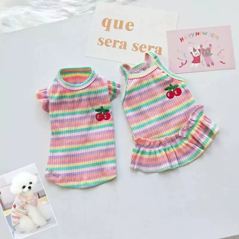 Thin Summer Striped Pet Dress - Sleeveless T-Shirt for Dogs & Cats