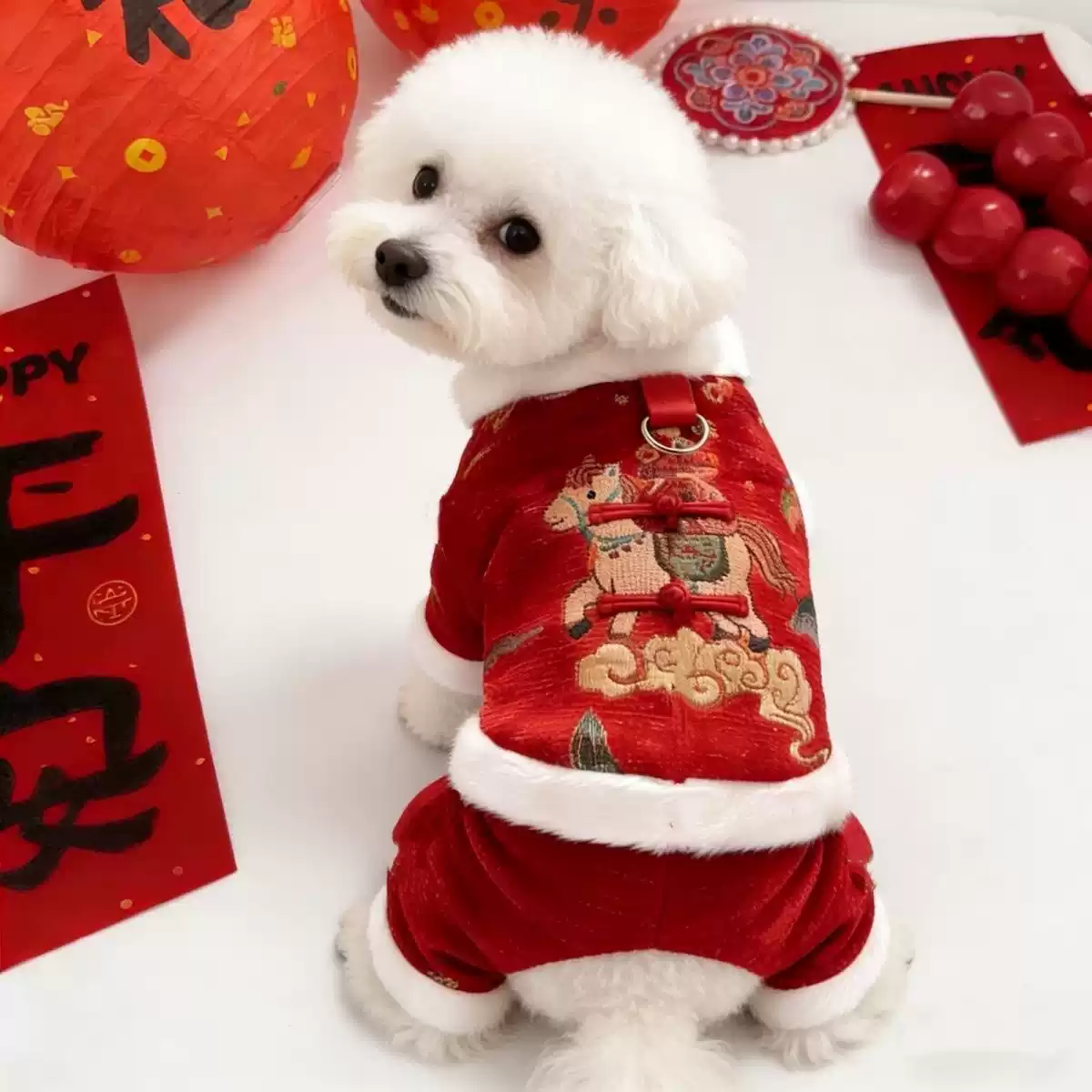 Chinese New Year Pet Tang Suit, Festive Outfit for Small Dogs & Cats (Year of the Horse)