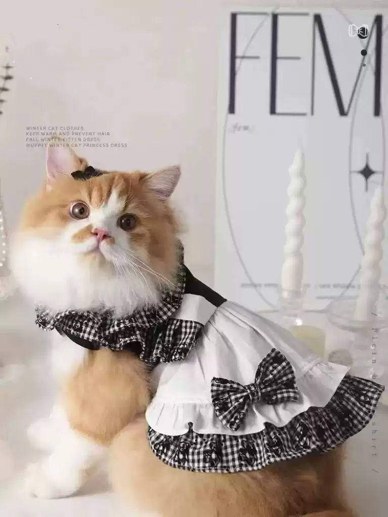 Princess Dress for Cats and Dogs with Black and White Bear Design