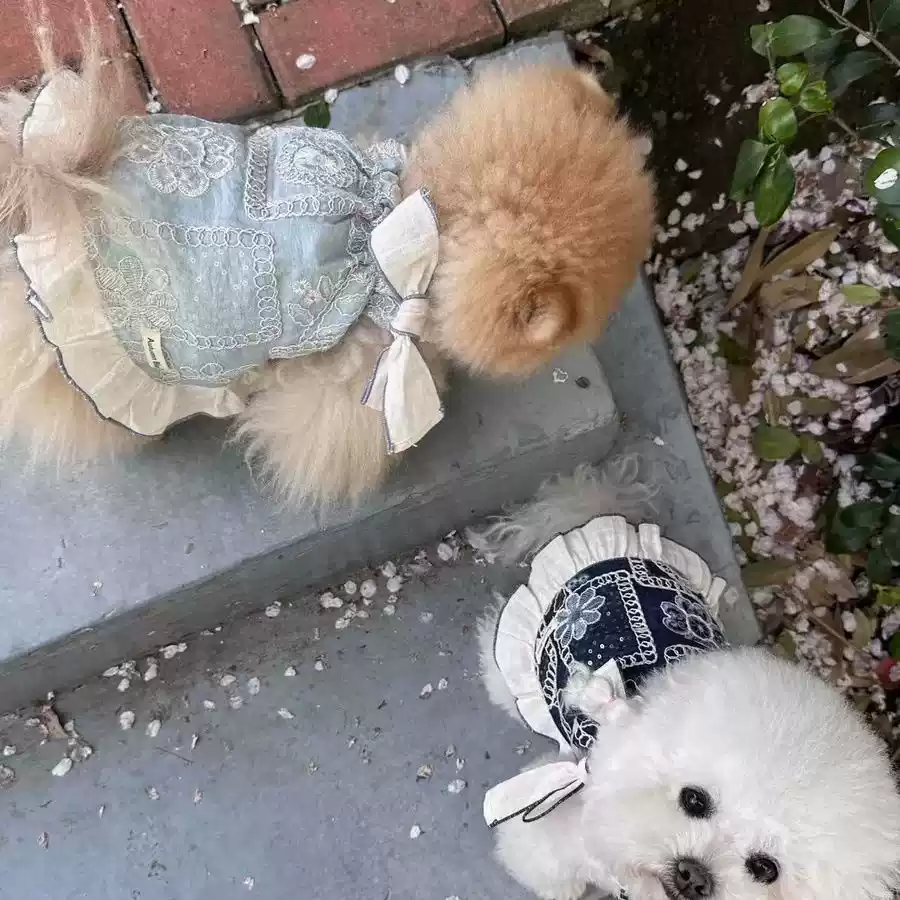 Retro Bow Halter Dress for Small Dogs & Cats - Spring/Summer Cotton Outfit