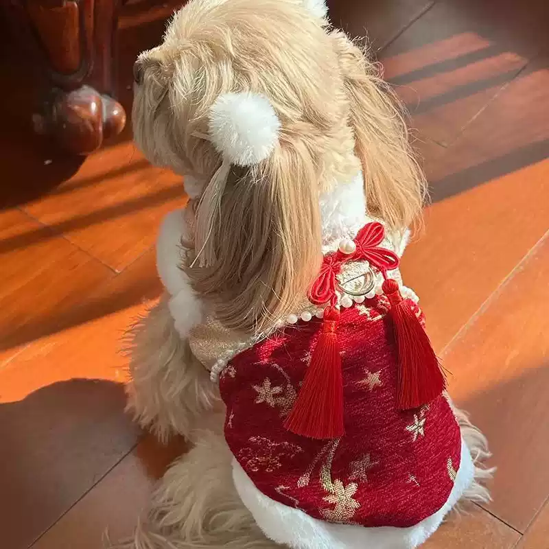 Chinese-Style Hanfu Red Embroidered Pet Cotton Jacket - Festive New Year Outfit