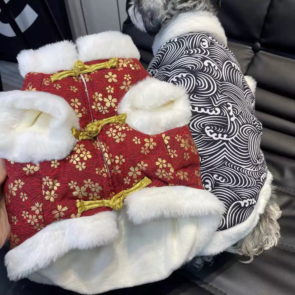 New Year Festive Warm Padded Cotton Chinese Style Vest for Dogs & Cats (French Bulldog, Schnauzer)