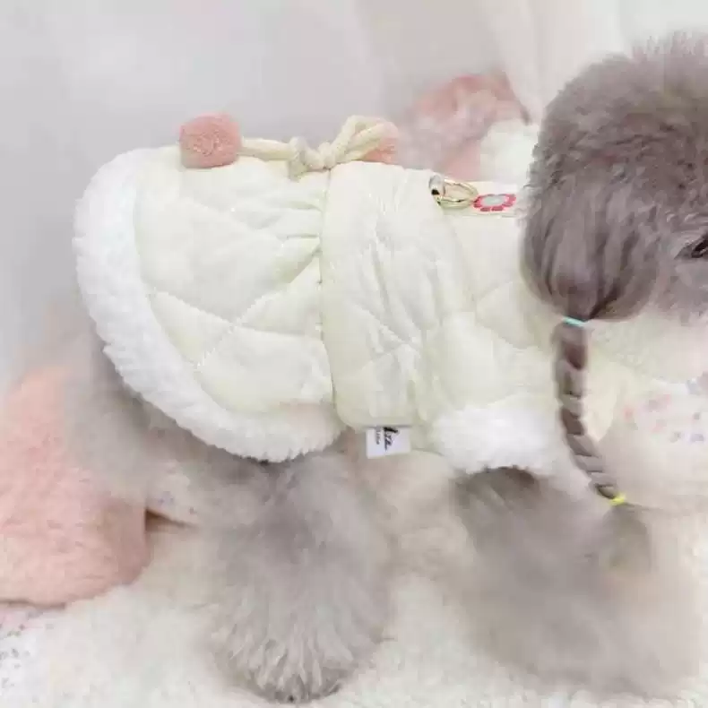 Fleece-Lined Pet Jacket with Leash Clip, Warm Cotton Coat for Small Dogs and Cats (Winter/Autumn)