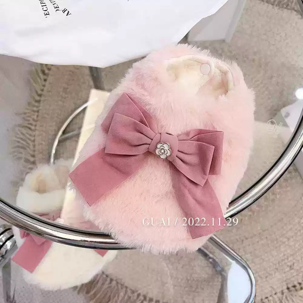Faux Fur Large Bow Pet Dog Autumn & Winter Warm Cotton Vest
