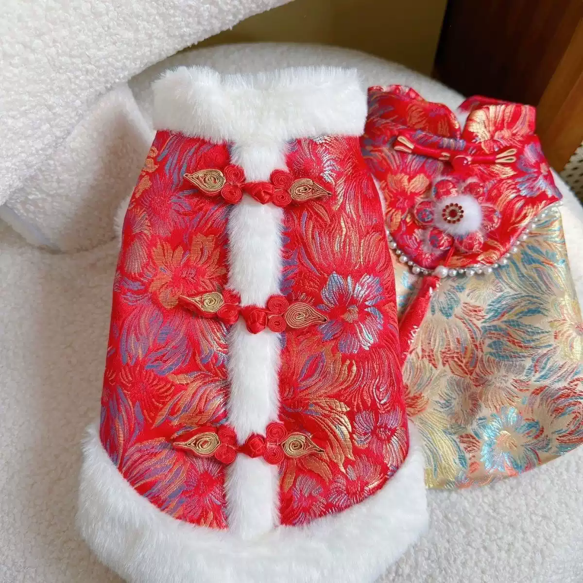 New Year Festive Tang-Style Pet Outfit - Autumn & Winter for Dogs & Cats