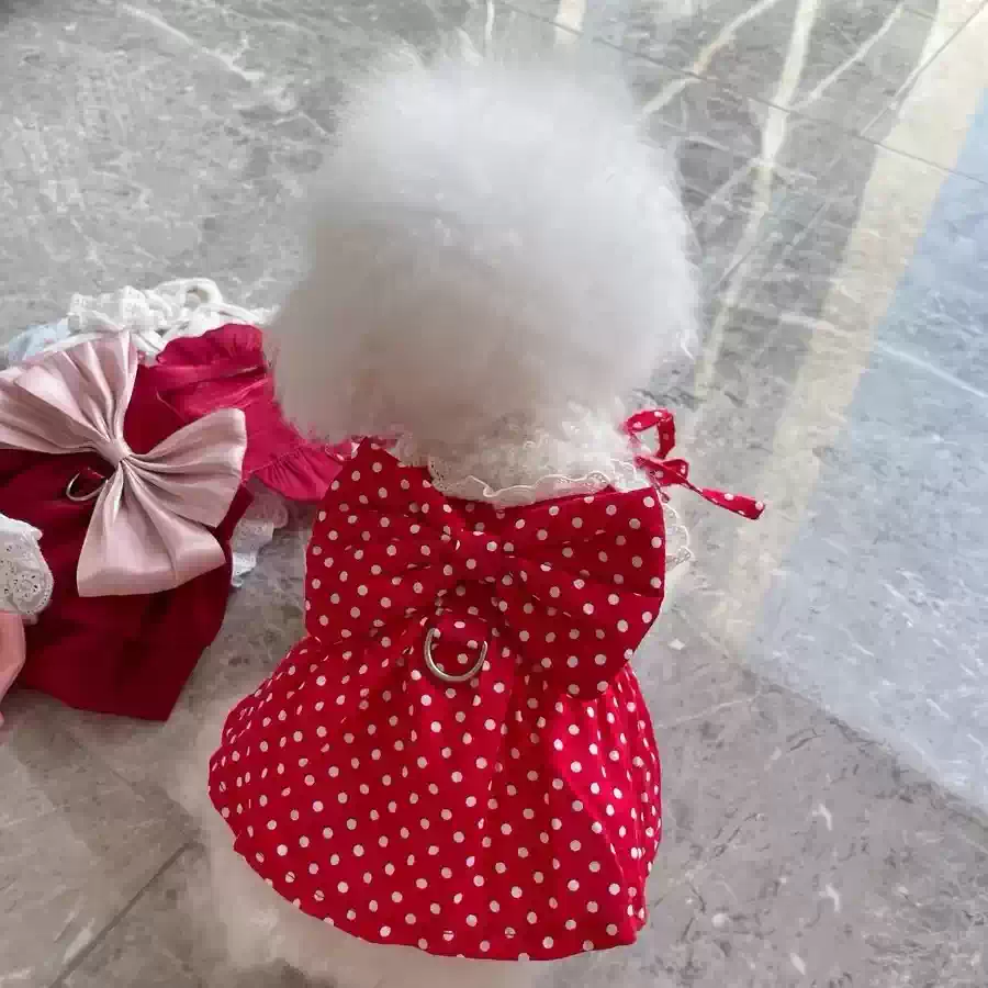 Pet Spring/Summer Thin Style Princess Dress with Lace Bow & Floral Pattern for Dogs & Cats