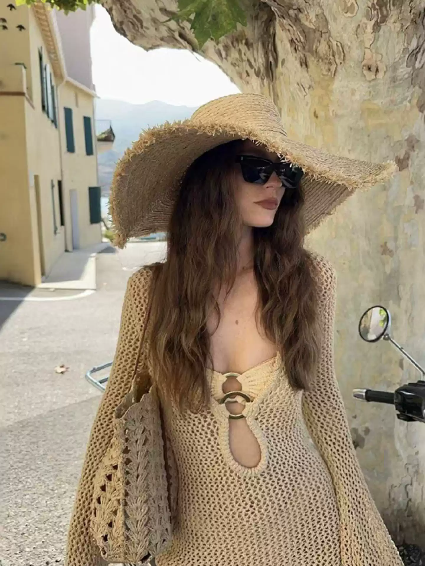 French Elegant Old Money Style Knit Cover-Up Bikini Three-Piece Set for Vacation & Hot Springs