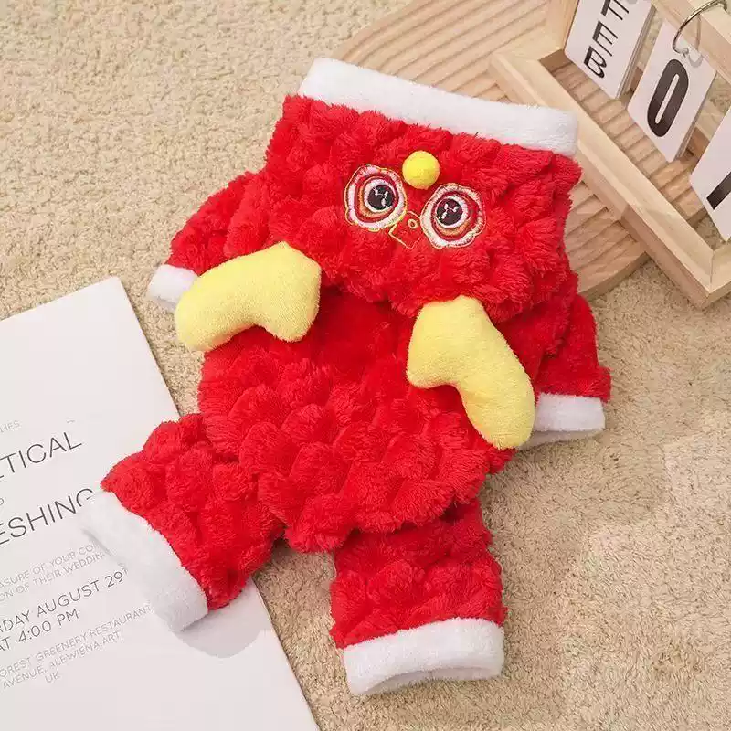 Autumn & Winter Pet Fleece Jacket, Four-Legged, Double-Sided Fleece, Outdoor Wear for Small Dogs & Cats (New Year Style)