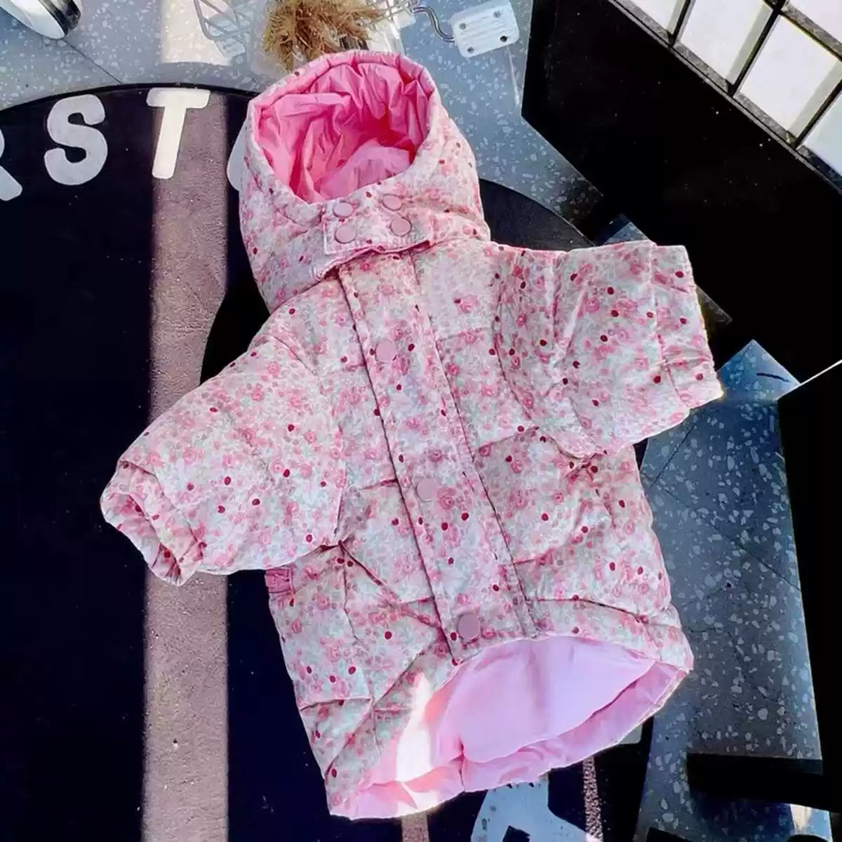 Winter Thickened Warm Floral Hooded Dog Padded Coat