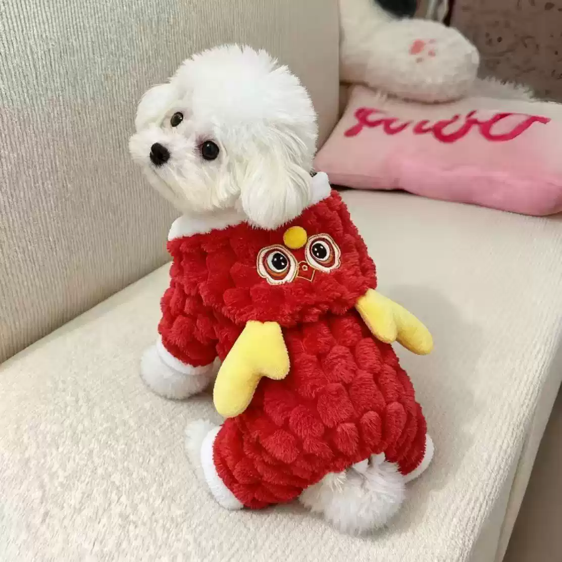 Small Dog Fleece Leash-Compatible Four-Legged Winter & Autumn New Year Outfit