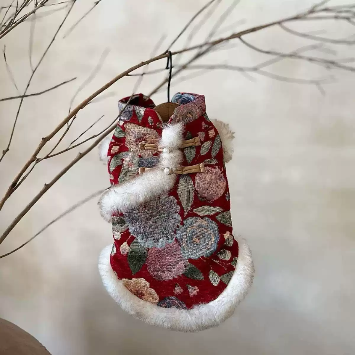 Pet Cats & Dogs New Year Festive Outfit - Chinese Style Fleece-Lined Warm Vest for Small to Medium Dogs