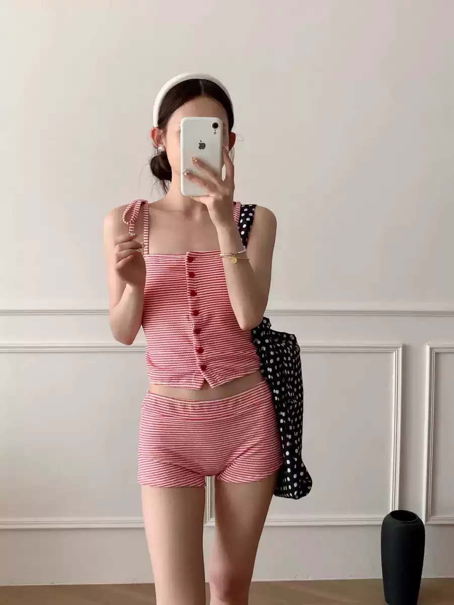 Red Striped Strapless Bikini with Square-Cut Bottoms - Sweet Vacation Swimsuit for Women