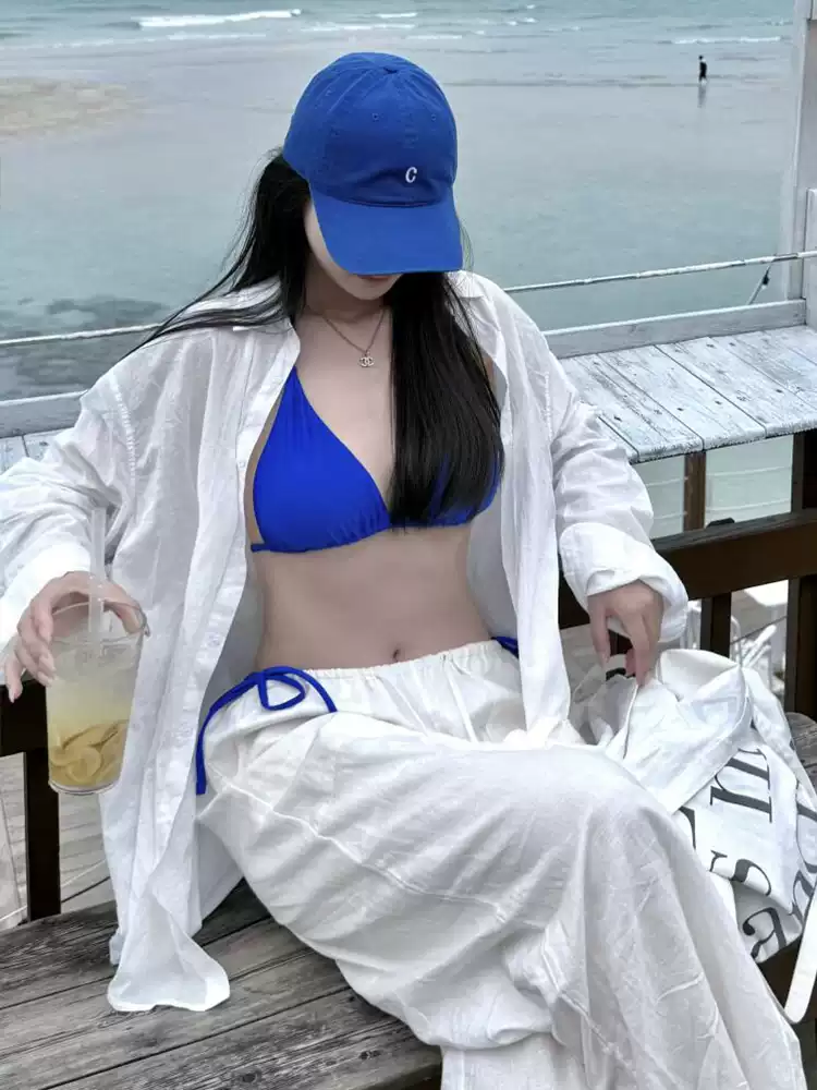 Women's High-End Loose Long-Sleeve Sun-Protective Shirt & Pants Set with Bikini - 3-Piece Vacation Swimsuit