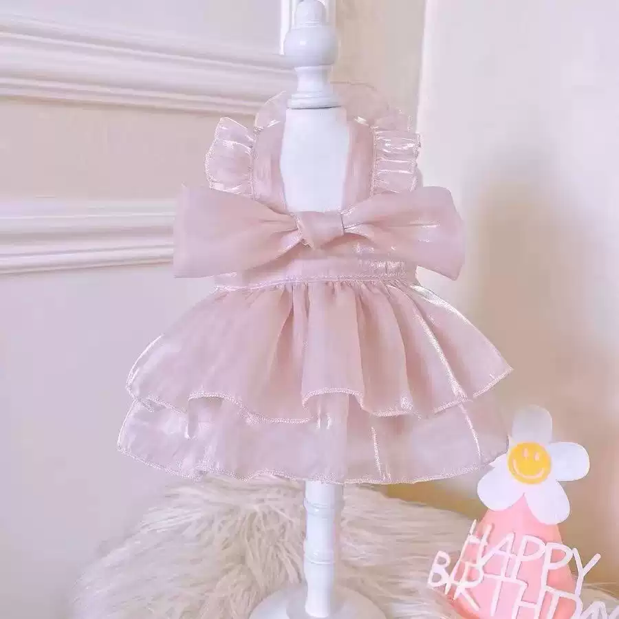 Cute Spring/Summer New Flutter Sleeve Bow Tulle Dress for Dogs & Cats