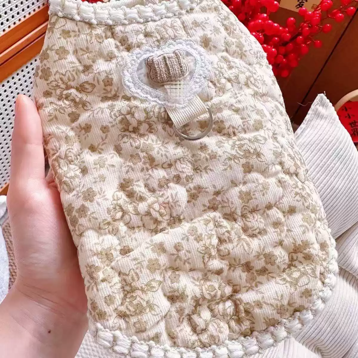 Fleece-Lined Dog Vest, Korean-Inspired Printed Autumn/Winter Warm Jacket for Small & Medium Dogs