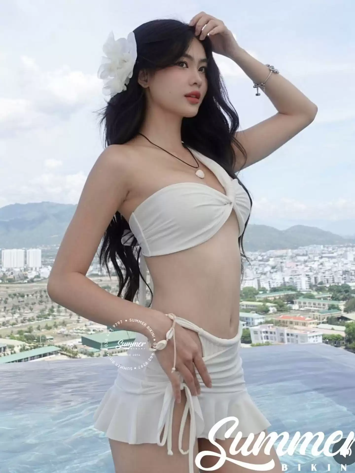 Women's White One-Shoulder Separate Bikini Three-Piece Set - Sexy Beach Vacation Swimsuit