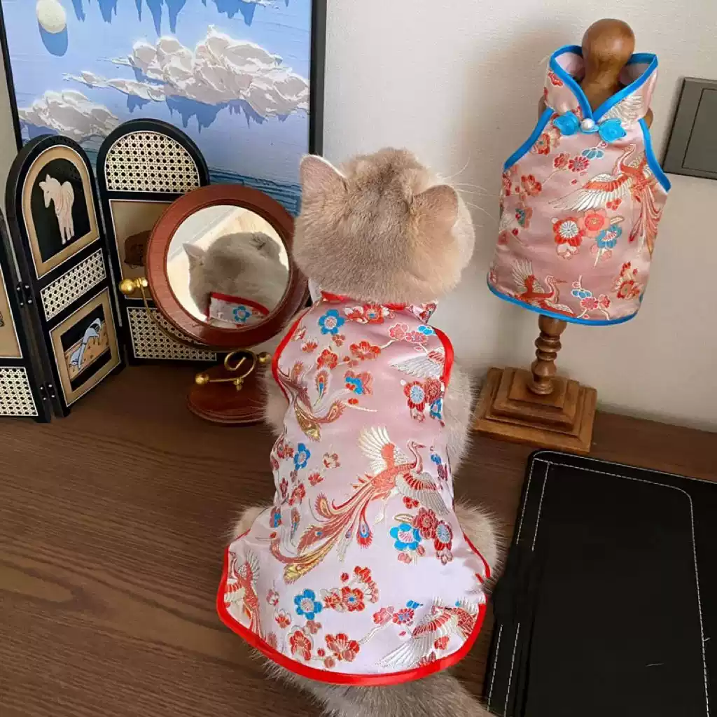 Chinese Traditional Style Pet Vest with Embroidery & Frog Buttons, Lightweight for Cats & Dogs