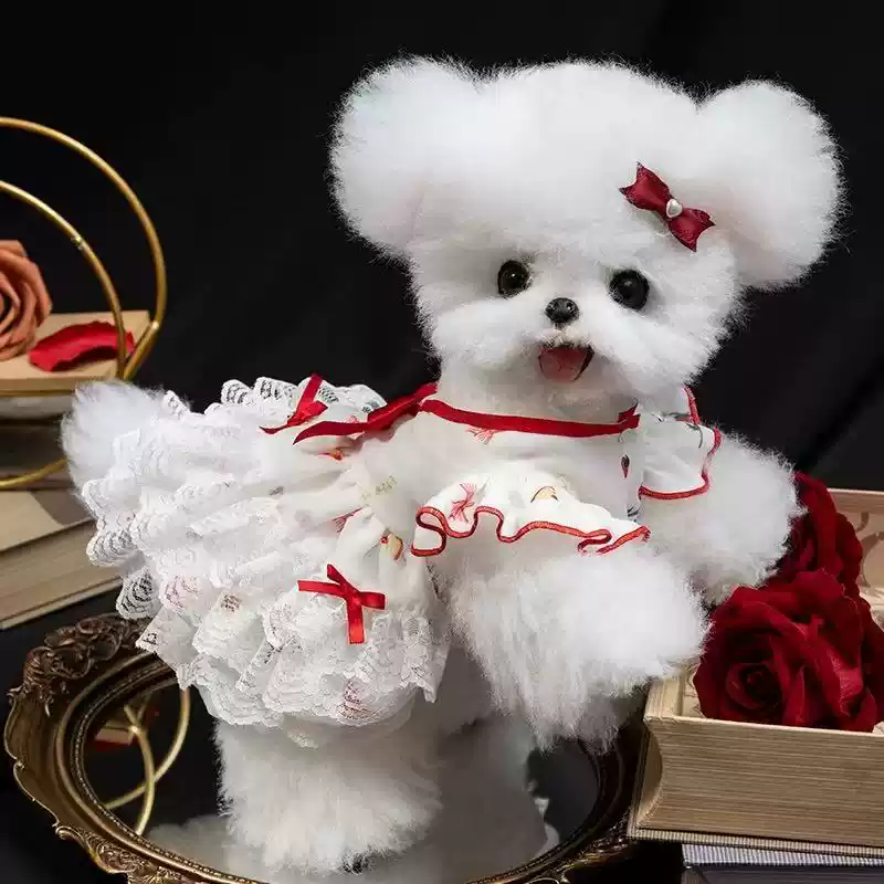 Summer Thin Breathable Anti-Shedding Pet Dress for Puppies and Small Dogs/Cats (Camellia Pattern)