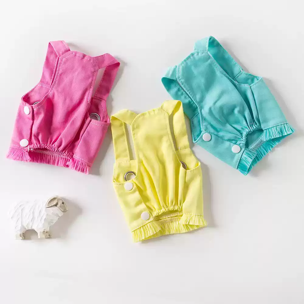 Playful & Cute Candy-Colored Denim Tank Top for Small Dogs with Tassel Hem