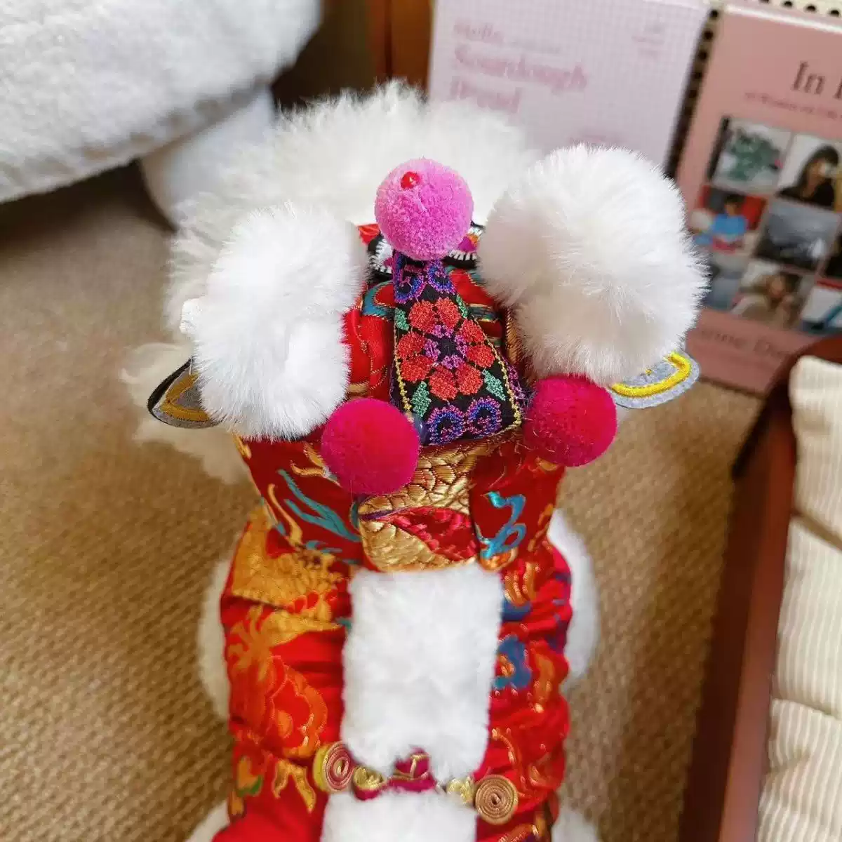 Pet Traditional Chinese Style Outfit - Autumn/Winter Warm Festive New Year Clothes for Dogs & Cats (Teddy, Bichon, etc.)