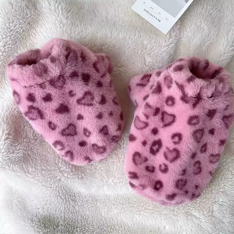 Pink Small Leopard Print Winter Thick Plush Pet Hoodie - Warm Clothes for Cats & Small Dogs
