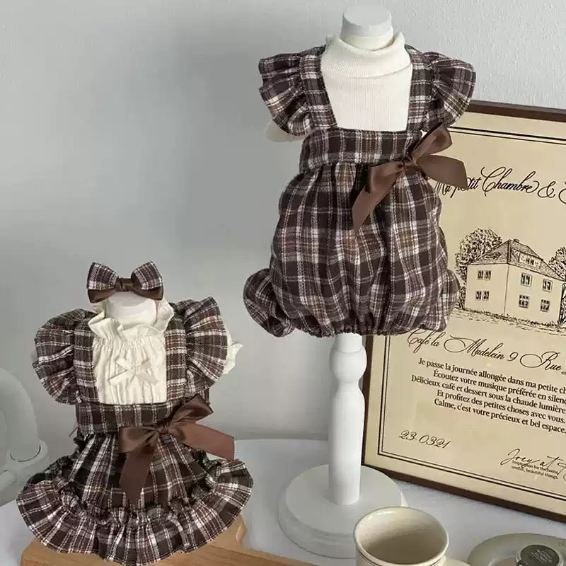 Retro Plaid Bow Princess Dress for Small to Medium Dogs