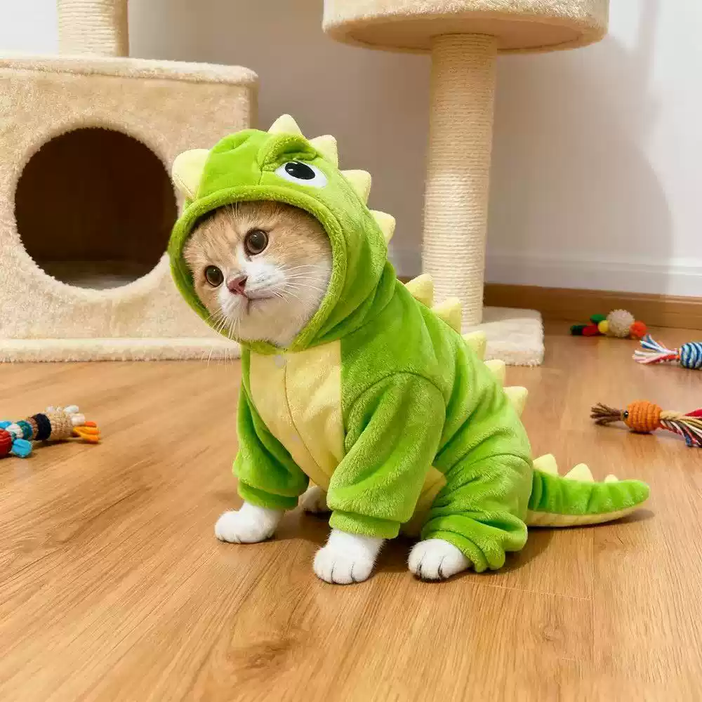 Pet Clothes Autumn & Winter Dinosaur Design Flannel Warm Thickened Four-Legged for Dogs & Cats