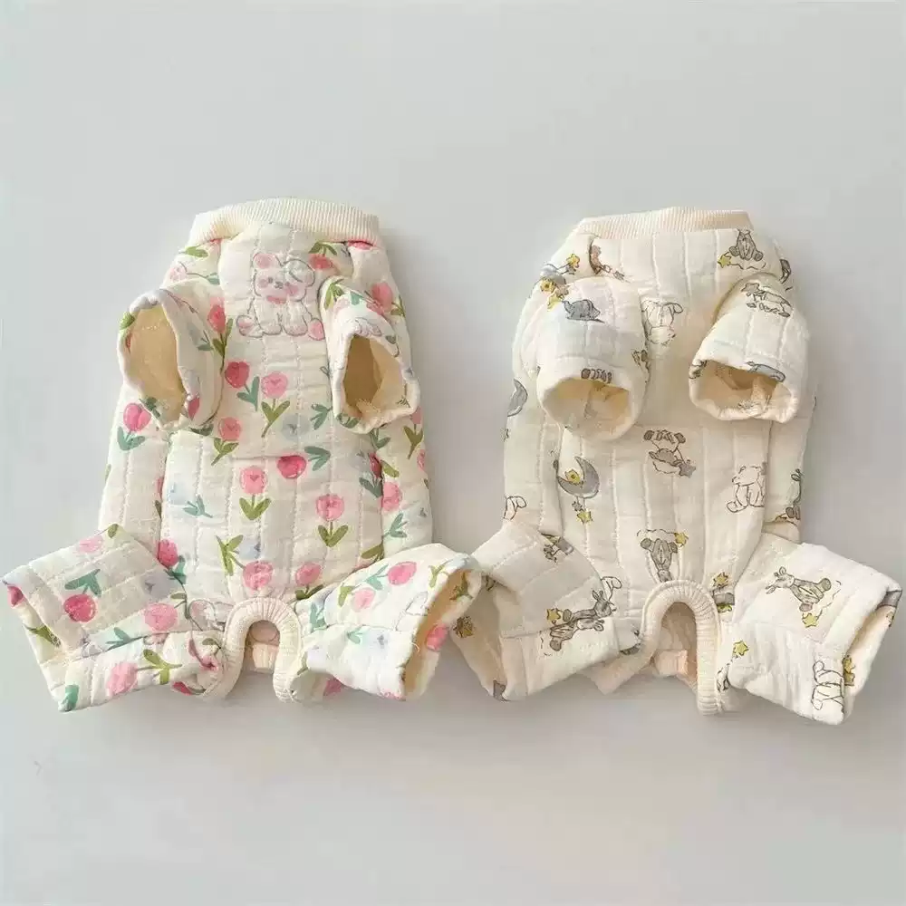 Pet Padded Four-Legged Tummy-Wrapping Coat - Small Dog Pajamas for Home & AC Wear