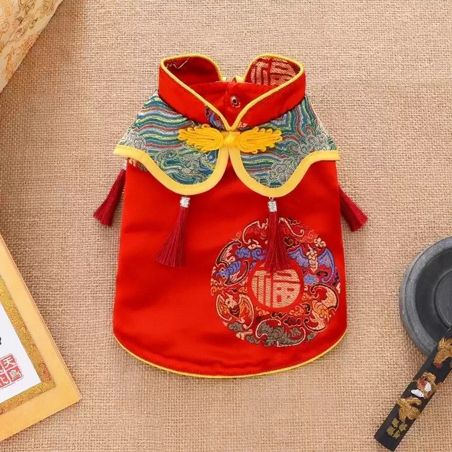 New Chinese Style Pet Outfit - Festive Dog Clothes for Spring Festival & Weddings