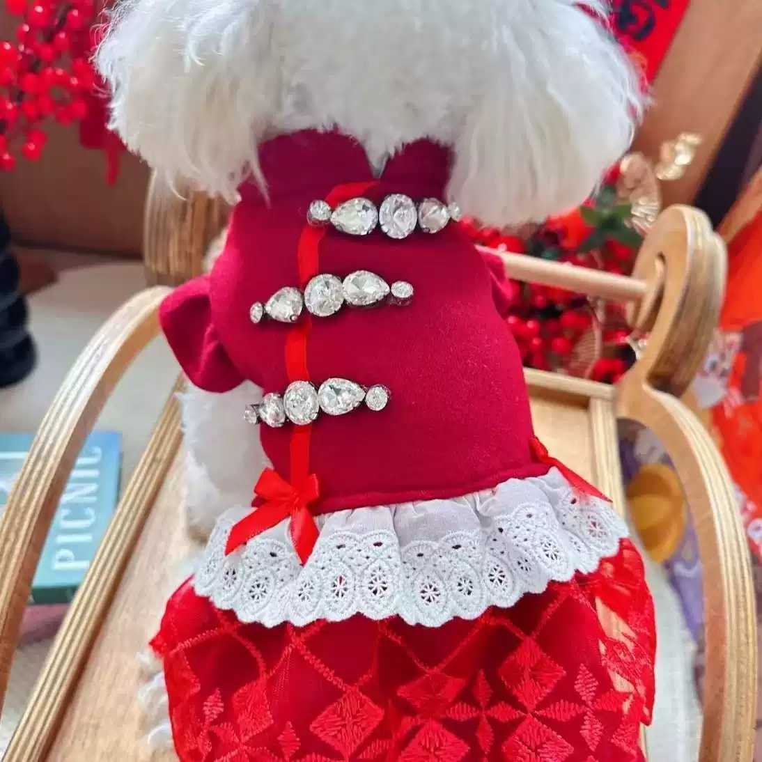 New Chinese Style Pet Dog Formal Dress - Winter/Autumn Festive Tang Suit (Suitable for Toy Poodle, Bichon Frise)
