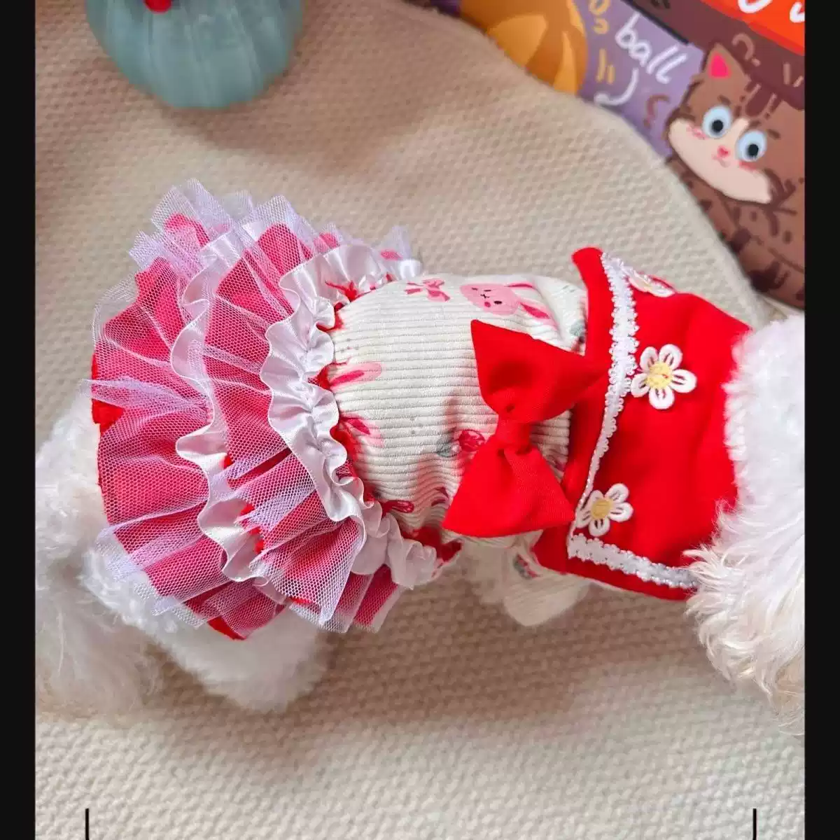 Dog Dress - Princess Style Red Puffy Skirt for Small Dogs (Autumn & Winter)