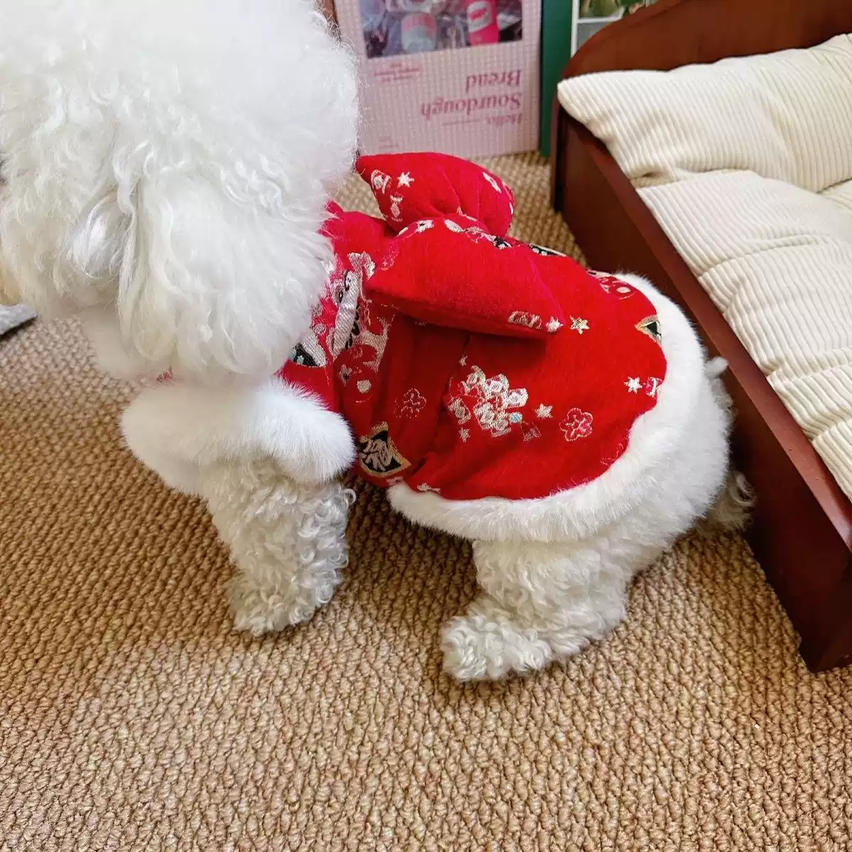 Pet Clothes Autumn/Winter New Style Fleece-Lined Warm New Year Tang Suit Dress