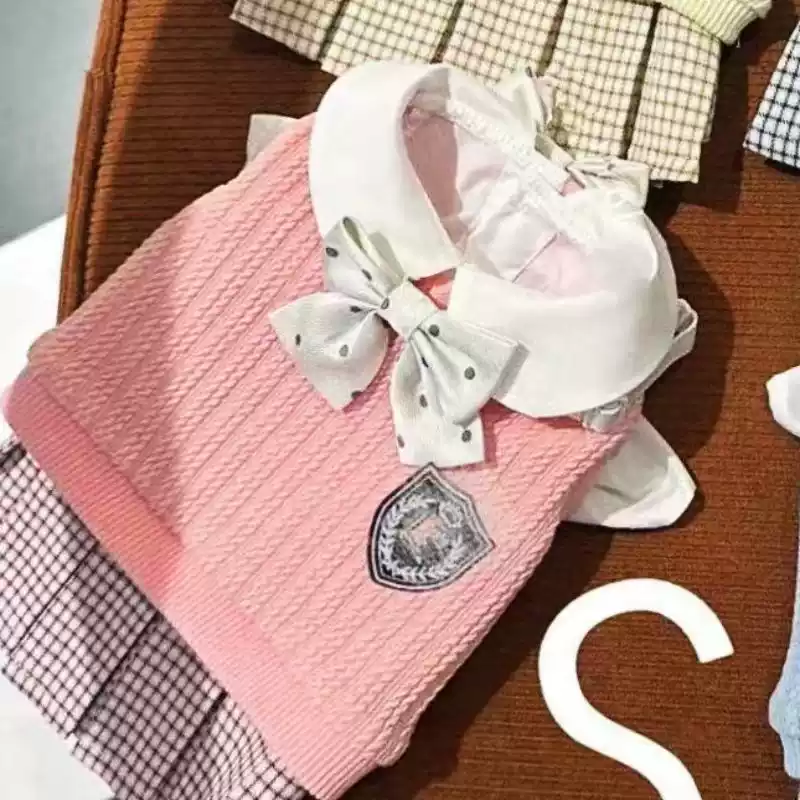 Pet Autumn/Winter Knit JK Style Plaid Dress for Small to Medium Dogs and Cats