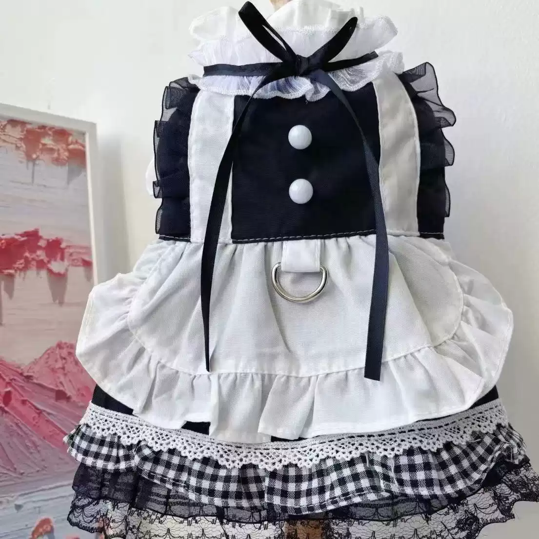 Leash-Compatible Pet Outfit - Cute Black Spring/Summer Clothing for Cats & Dogs, Birthday Photo Dress, Lolita Maid Style