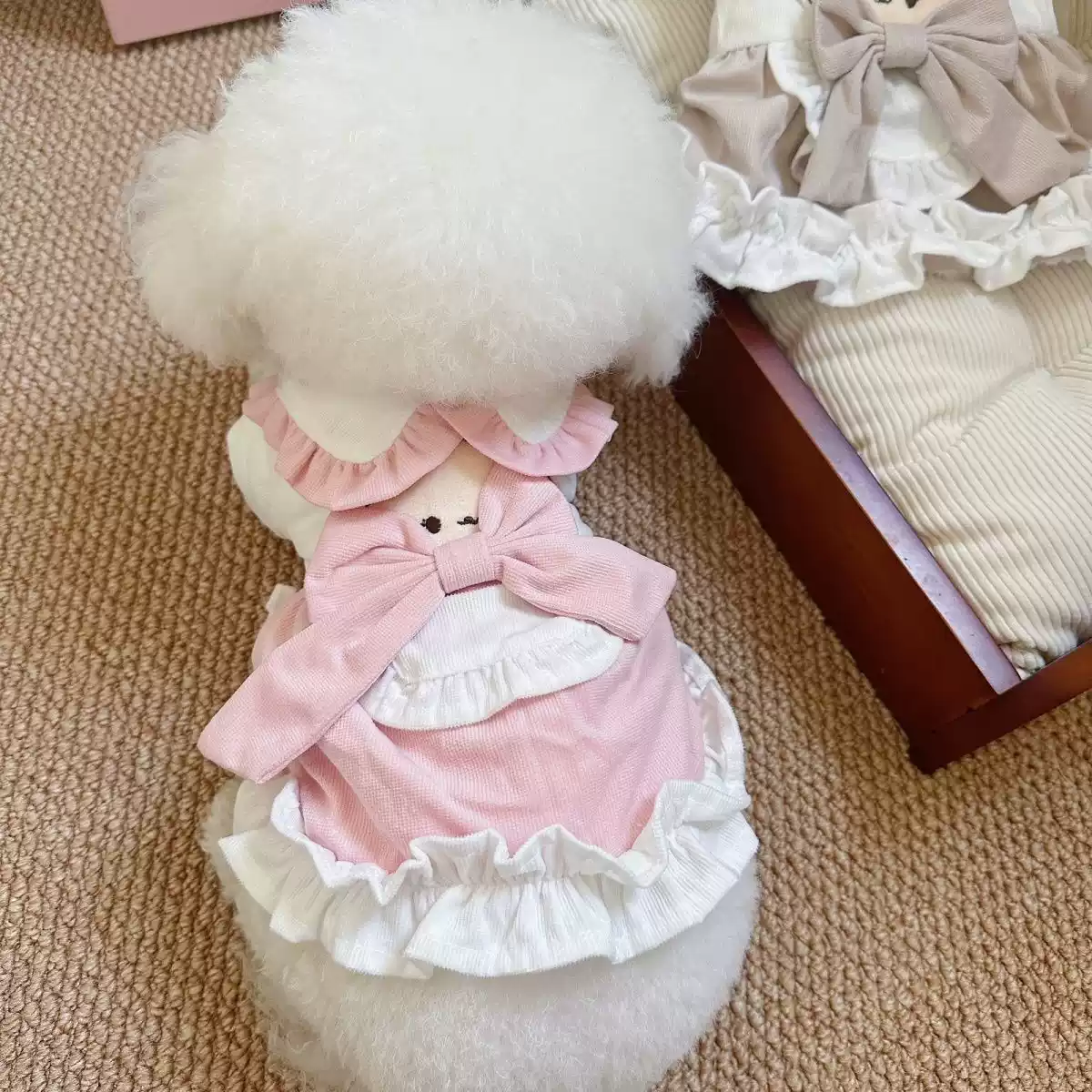 Soft Fluffy Small Pet Bow Coat - Autumn Cotton Clothing for Small Dogs & Cats