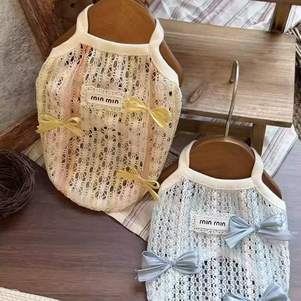 Summer New Thin Bowknot Hollowed-out Lace Pet Cami Vest - Breathable for Cats & Small Dogs