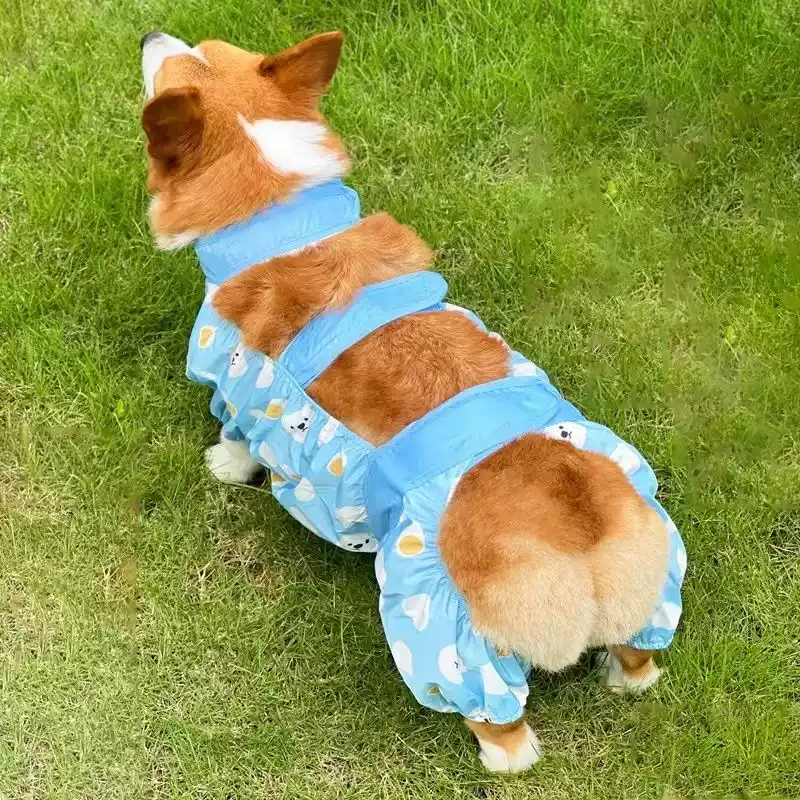 Corgi Dog Four-Legged Belly-Protective All-Season Raincoat with Waterproof Leg Covers for Anti-Dirty Rainy Days
