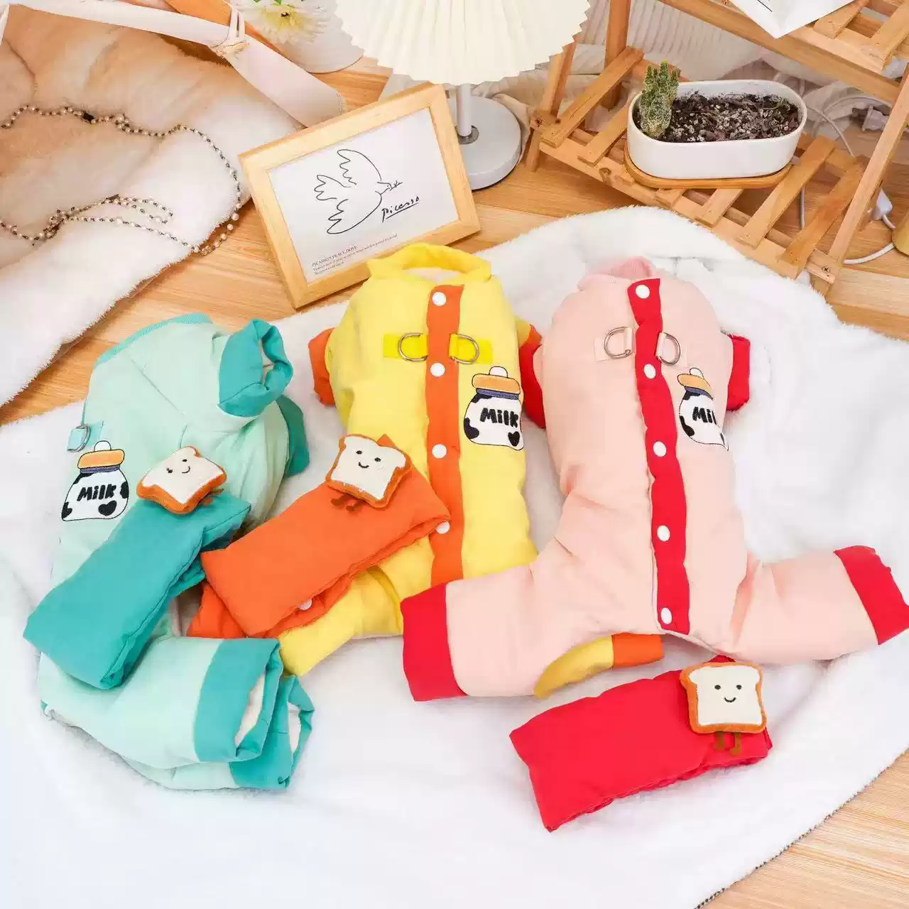 Small Dog Winter Fleece-Lined Warm Four-Legged Jacket with Leash Hole (Autumn/Winter)