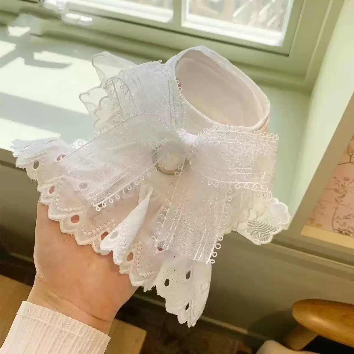 Small Pet Spring/Summer Thin Dress with Leash Ring - Lace Bow Hollow Design