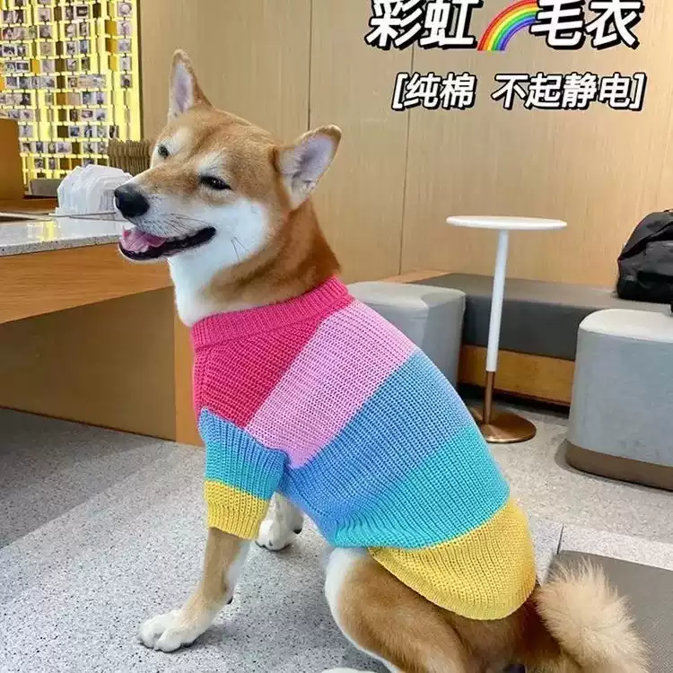 Small to Medium Dogs Rainbow Sweater Pet Knitwear Coat for Autumn and Winter