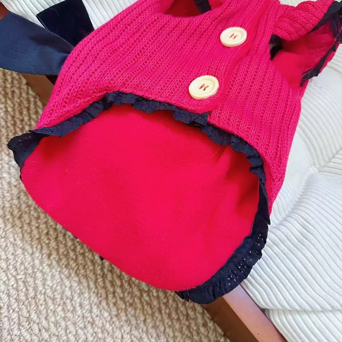 Dog Clothes Autumn & Winter New Style Bowknot Puff Coat Thickened Sweater for Bichon Frise & Teddy (New Year Ceremony Outfit)