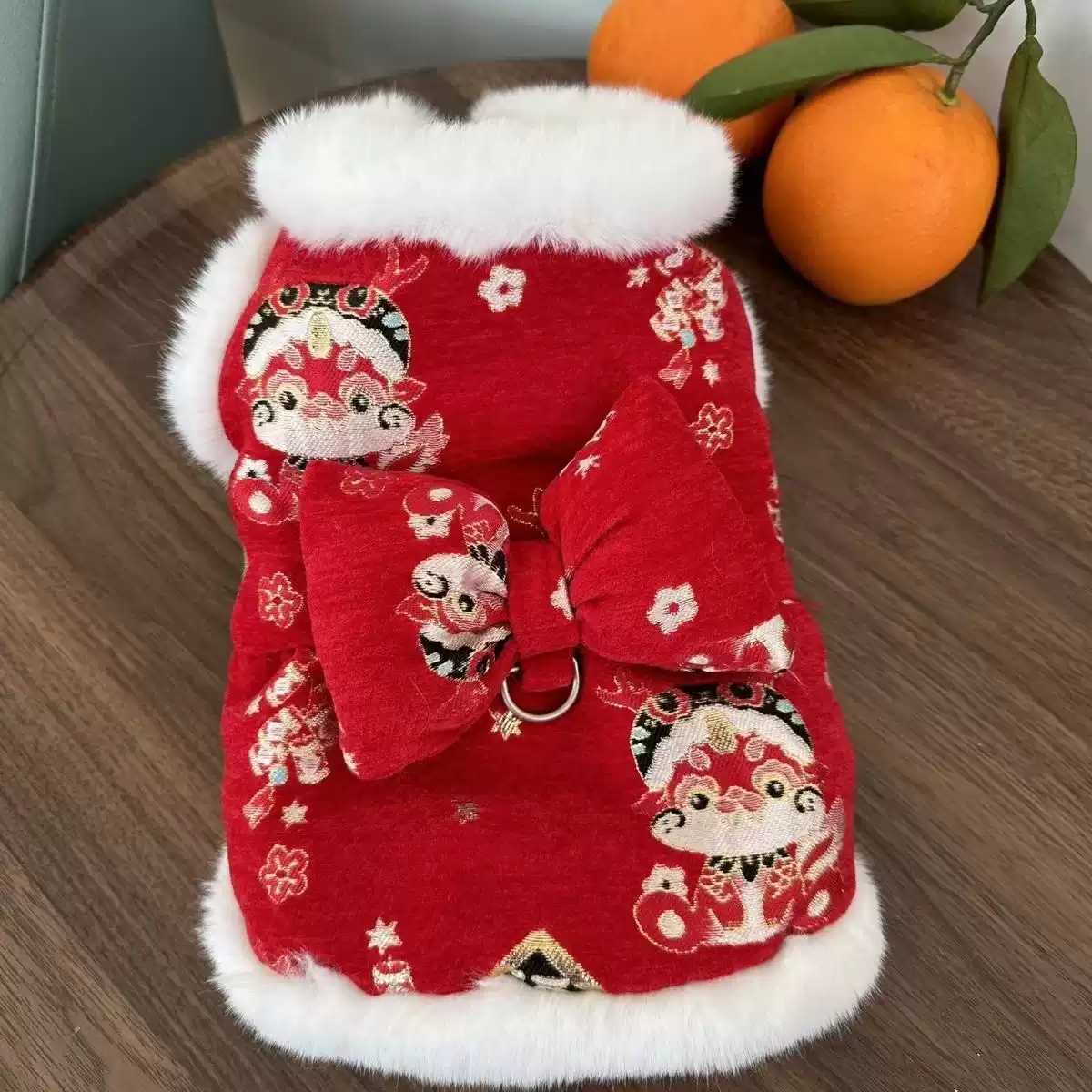 Small Pet Dog & Cat New Year Winter Outfit with Leash Hole - Thickened Warm Traditional Style