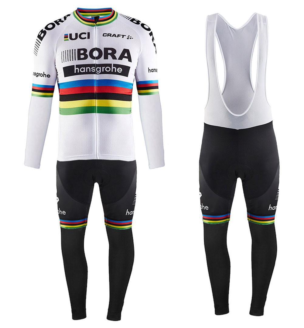 2017 Team Bora Hansgrohe World Champion Long Sleeve Cycling Jersey And Bib Pants Set