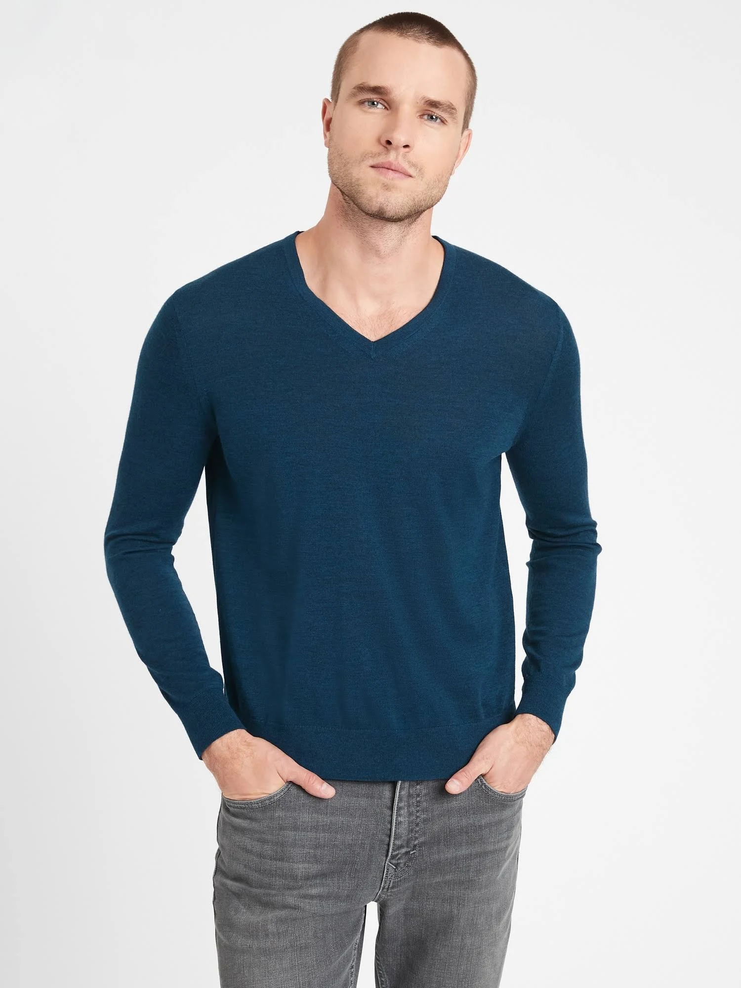 Banana Republic Men's Merino V-Neck Sweater in Responsible Wool Dark Teal Size M