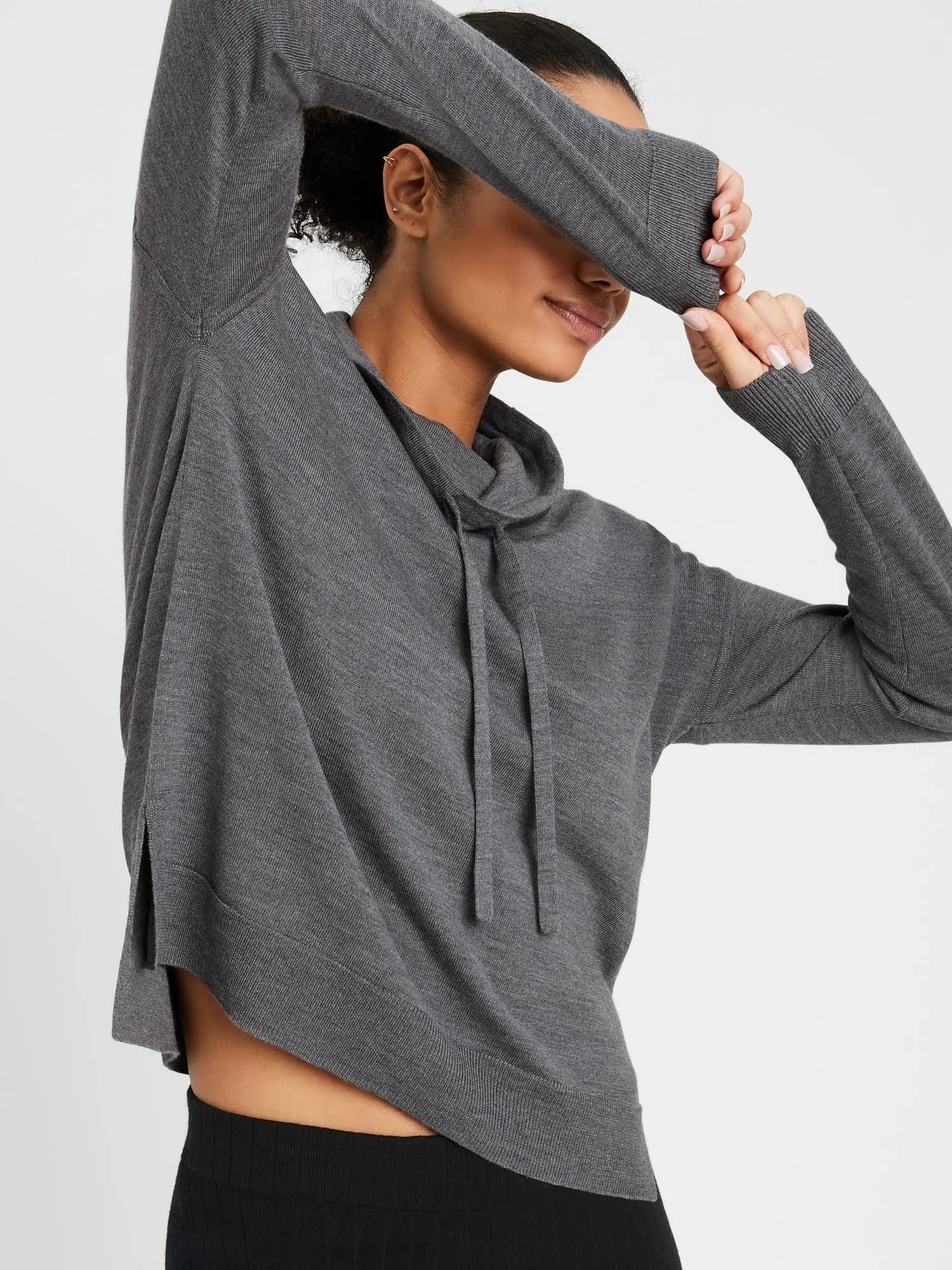 Banana Republic Women's Washable Merino Funnel-Neck Sweater Dark Gray Heather Size S
