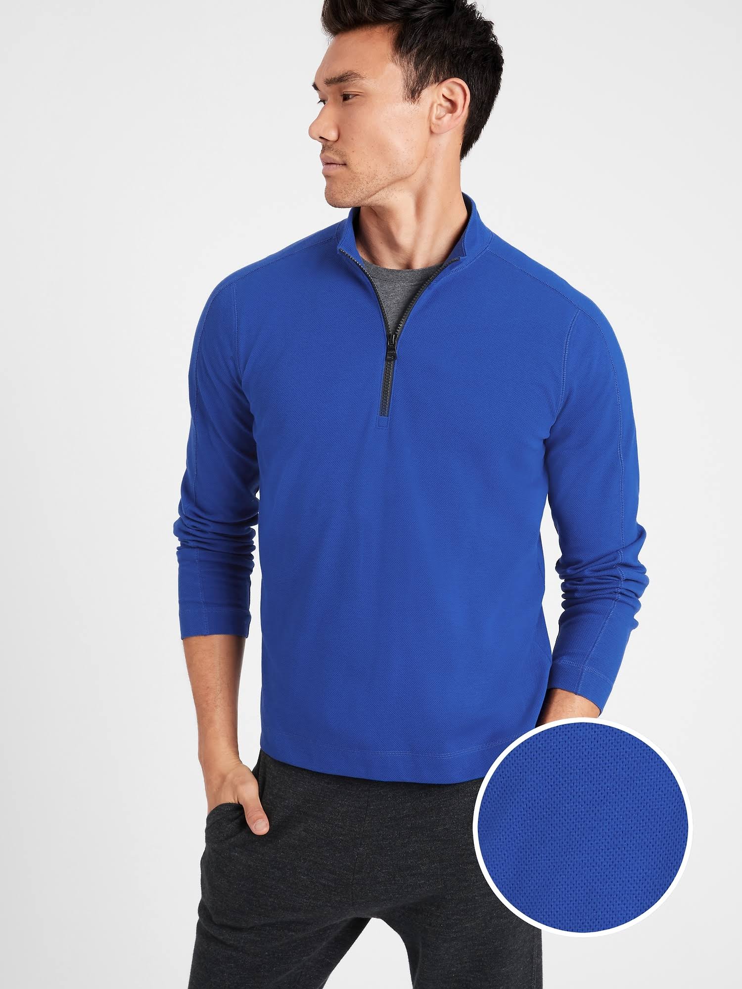 Banana Republic Men's Core Temp Mesh Half-Zip T-Shirt Voltage Blue Size Xs