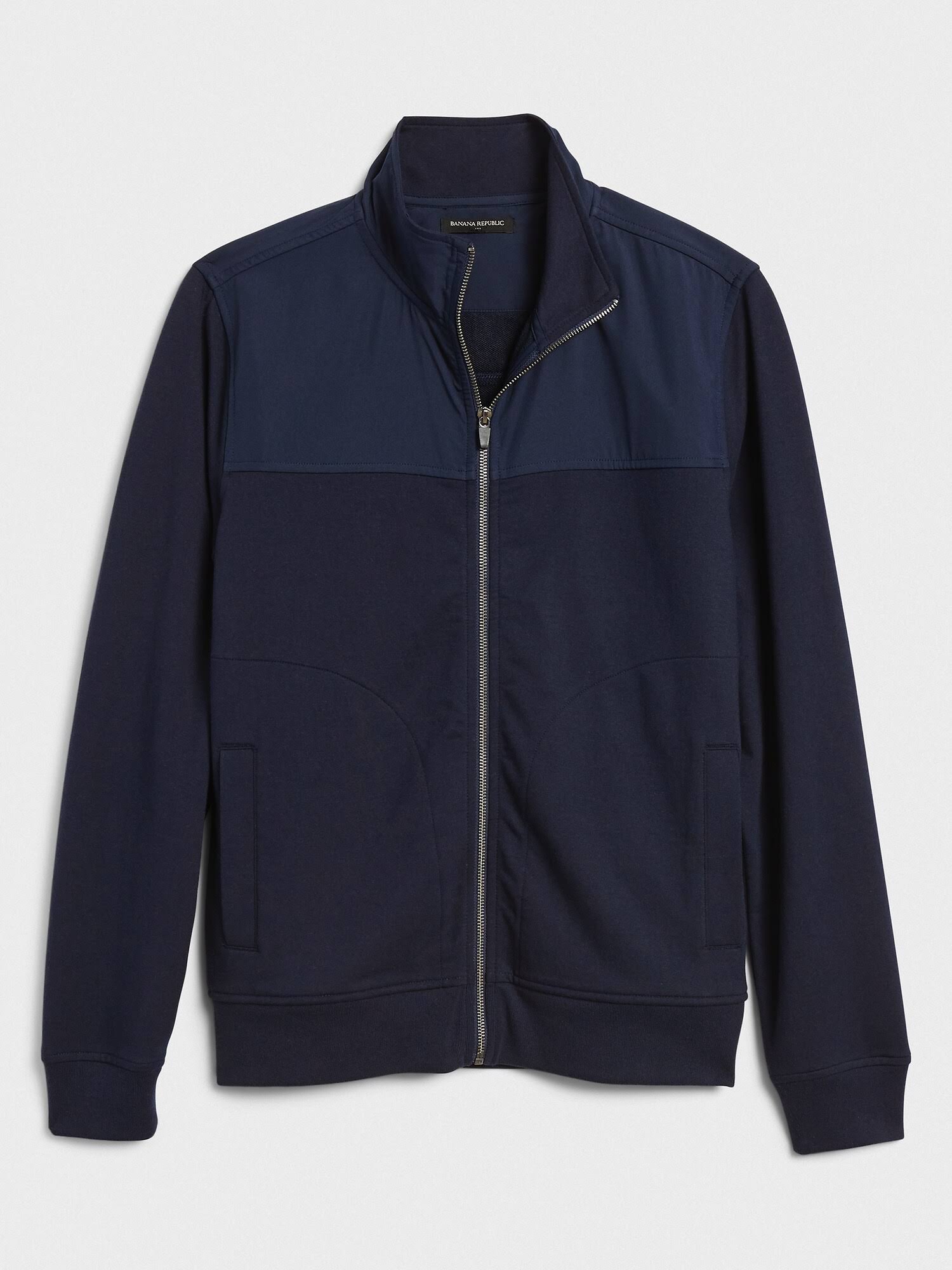Banana Republic Factory Men's Mixed Media Mock-Neck Jacket Preppy Navy Regular Size L