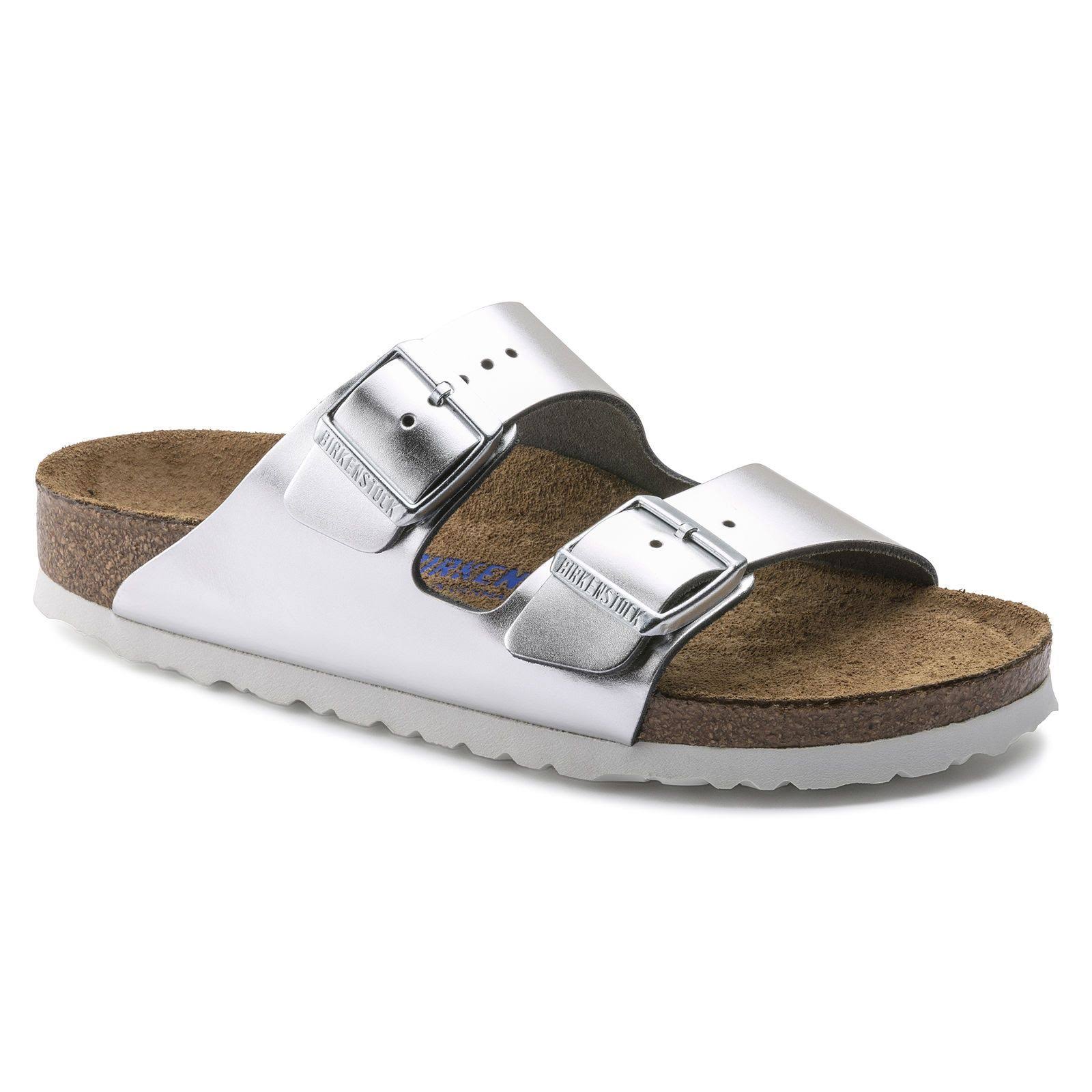 Arizona Soft Footbed Leather Sandal, Metallic Silver, 39