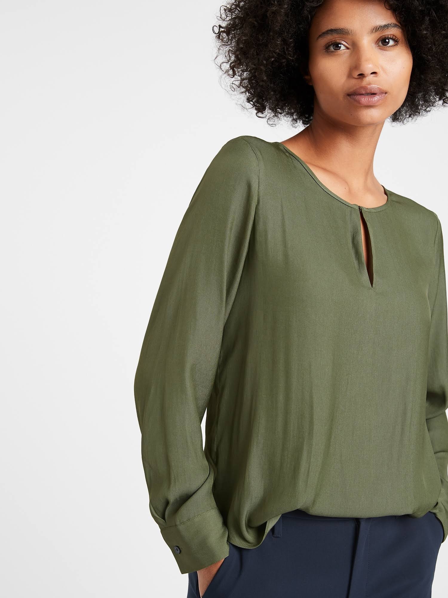 Banana Republic Women's Keyhole Blouse Flight Jacket Green Size Xs